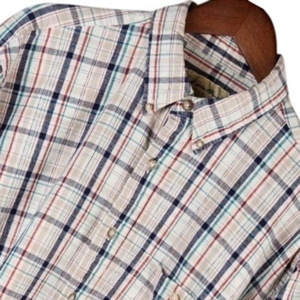 Eddie Bauer Mens L Plaid 100% Cotton Long Sleeve Button Down Shirt Regular Fit